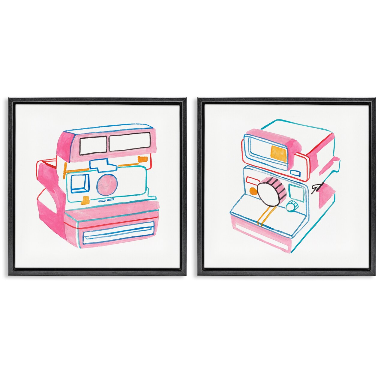 Stupell Industries Hand Drawn Vintage Camera 2 pc Framed Floater Canvas Wall Art Set Design by Melissa Wang